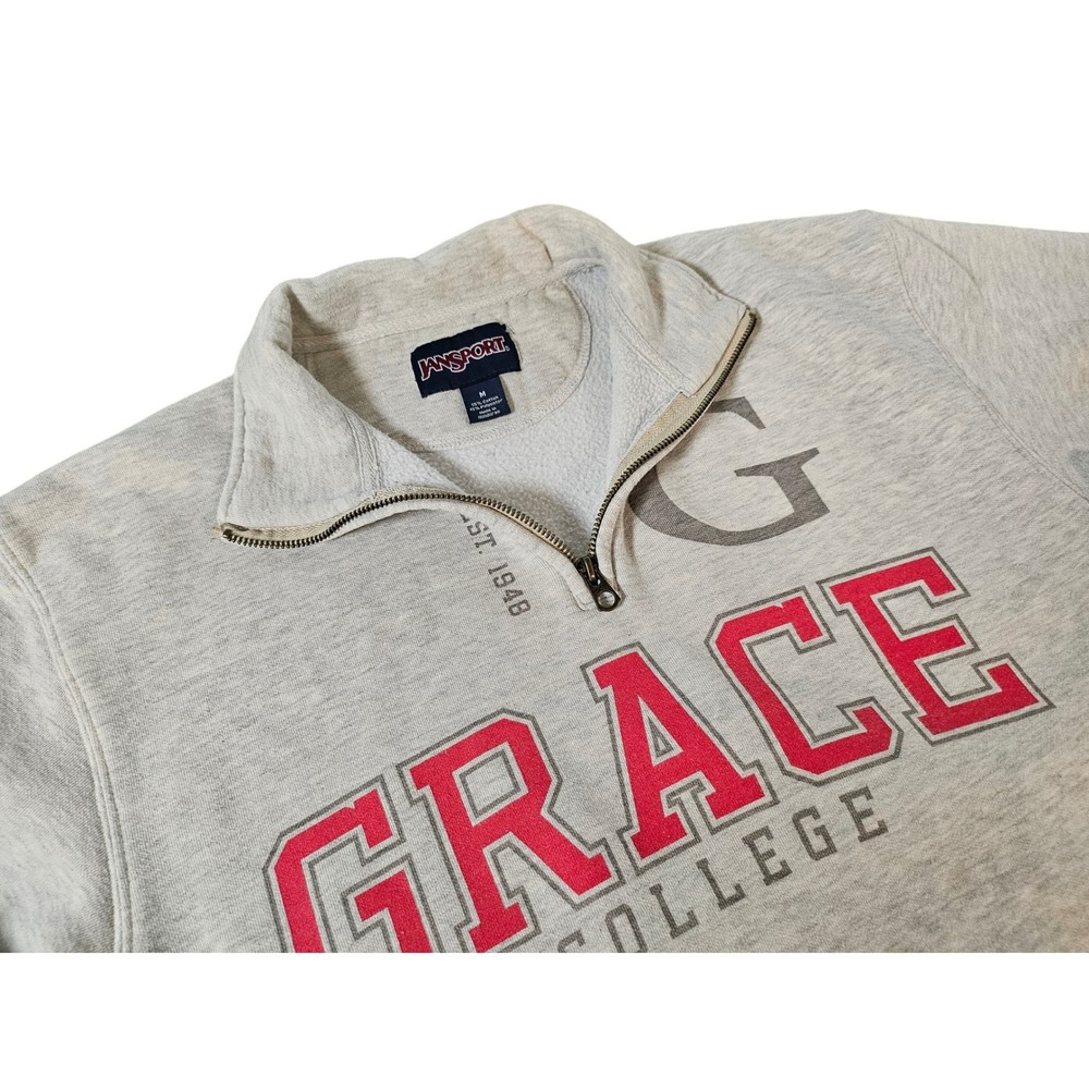Jansport Quarter Zip Sweatshirt Mens Medium Gray Excellent Grace College TSJ4